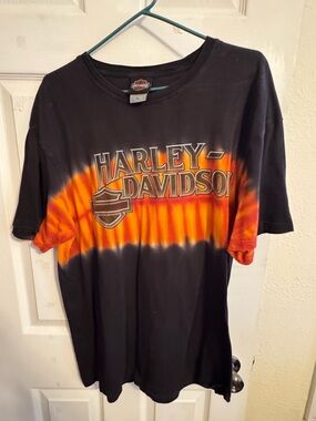Harley-Davidson Black and Orange Tie-Dye Short Sleeve Tee